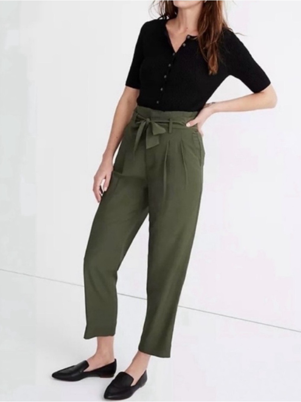 Madewell Olive Drapey Paperbag Pants